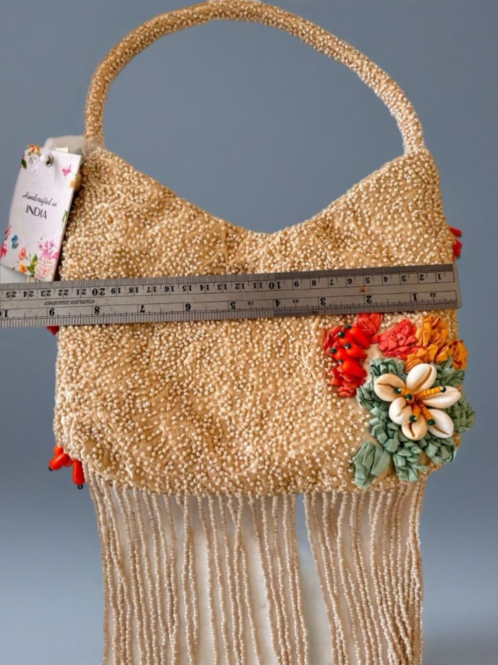 Beaded Fringed Seashells 3D Multicolor Shoulder Bag Handcrafted in India NWT - Picture 9 of 11